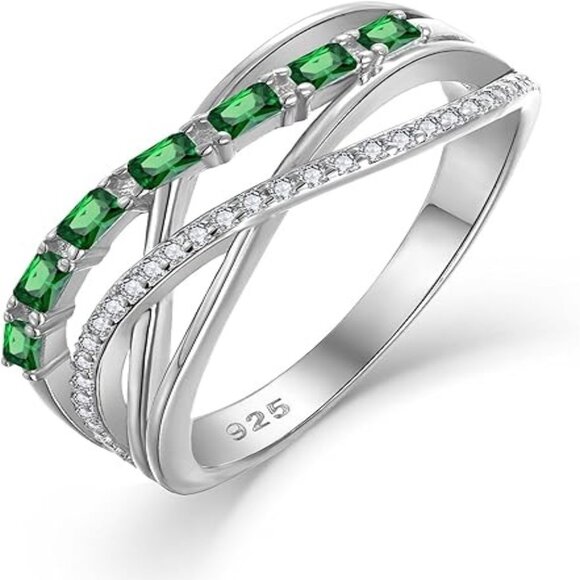 Twisted Knot Ring Infinity Crisscross Statement Rings - Emerald - Picture 1 of 5